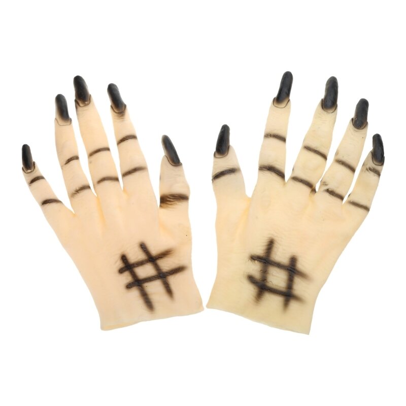 Luvas borracha femininas para Halloween com formato mão fantasmagórica, suprimentos para festas carnavais
