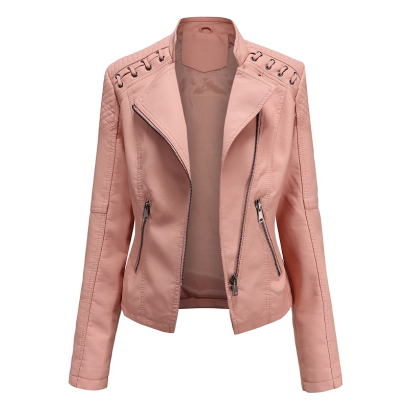 여성용 PU 인조 가죽 재킷, 럭셔리 재킷, 블랙 핑크 레드 바이커 코트, 턴다운 칼라, 2023 신상