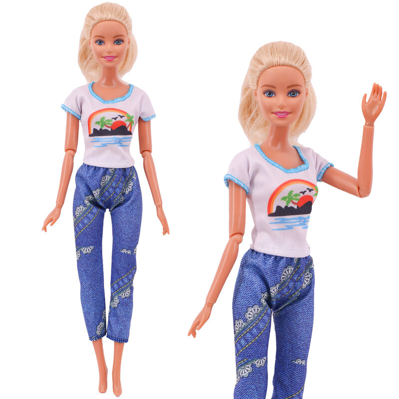 Модная разноцветная одежда, женская джинсовая рубашка, юбка в клетку, повседневная одежда, аксессуары, Одежда для куклы Барби, 1 комплект