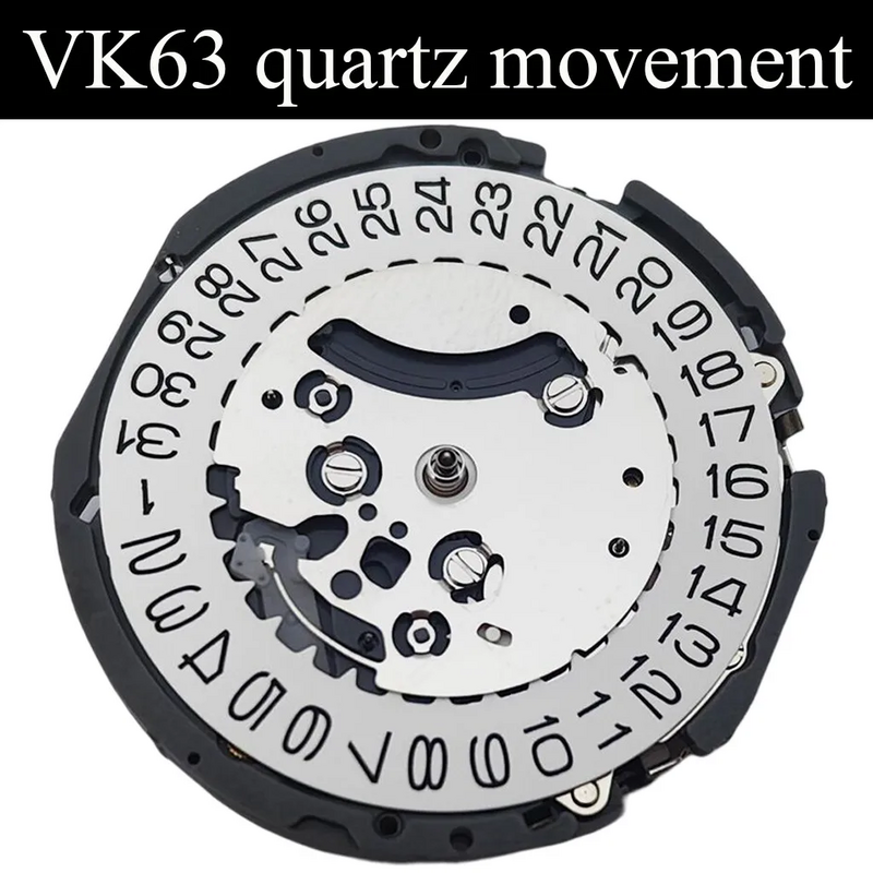 Movimento do relógio de quartzo VK63, 3 horas, data cronógrafo, 24 horas para VK63A, VK63, calendário único
