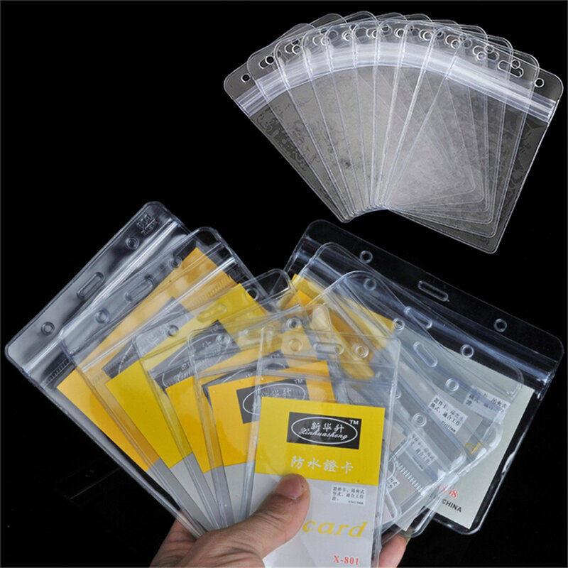 Titular do cartão impermeável transparente, plástico Vertical Name Tag, Zipper ID Card Holder, fosco, Novo, Quente, 10 pcs