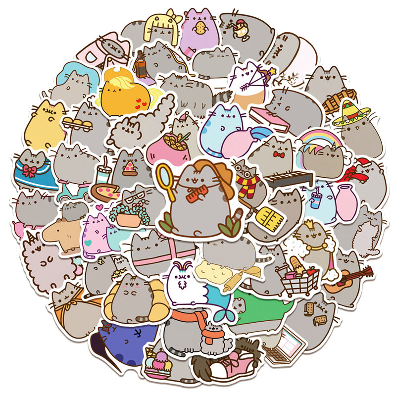 10/50Pcs Kawaii Cat Cartoon Sticker Cute Animal Decals Kids Toys DIY Scrapbook Laptop Stationary Guitar Suitcase Car Sticker