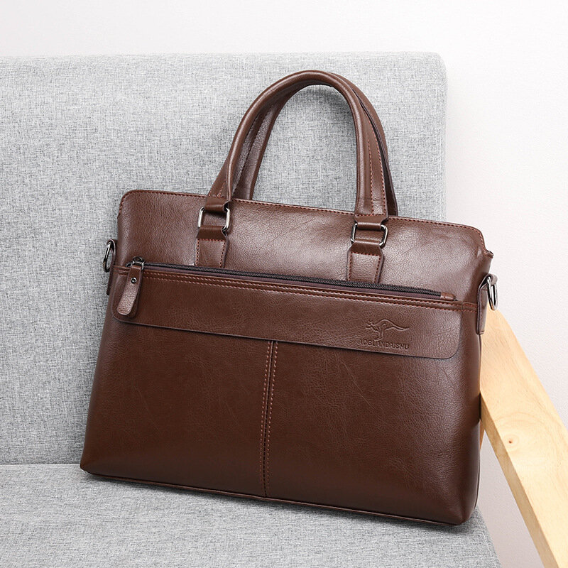 Luksusowa męska teczka w stylu vintage pozioma torebka z zamkiem błyskawicznym biznesowa torba na ramię PU skóra męska torba na laptopa