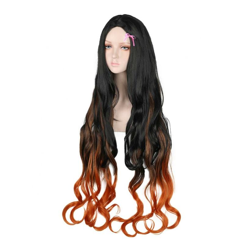 44 Inches Women Black Orange Synthetic Curly Hair Gradient Color Wig Cosplay Hairpiece Halloween Carnival Costume Cosplay Hair