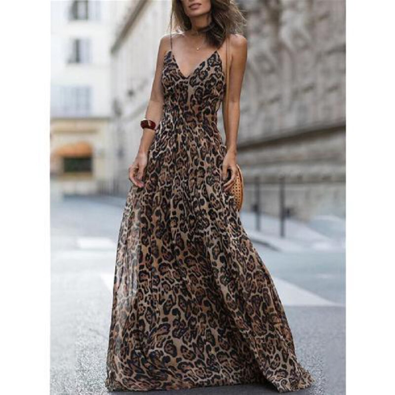 HOUZHOU vestidos de fiesta de noche elegantes con estampado de leopardo para mujer, Sexy, largo, sin mangas, Vintage, gasa, elegante, moda Y2k