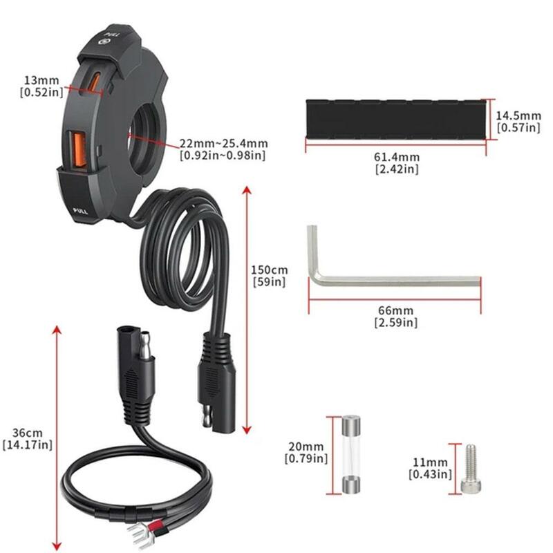 Pengisi daya USB sepeda motor QC3.0 Universal, adaptor daya USB-C 48W, braket dudukan setang tahan air, pengisi daya ponsel kamera