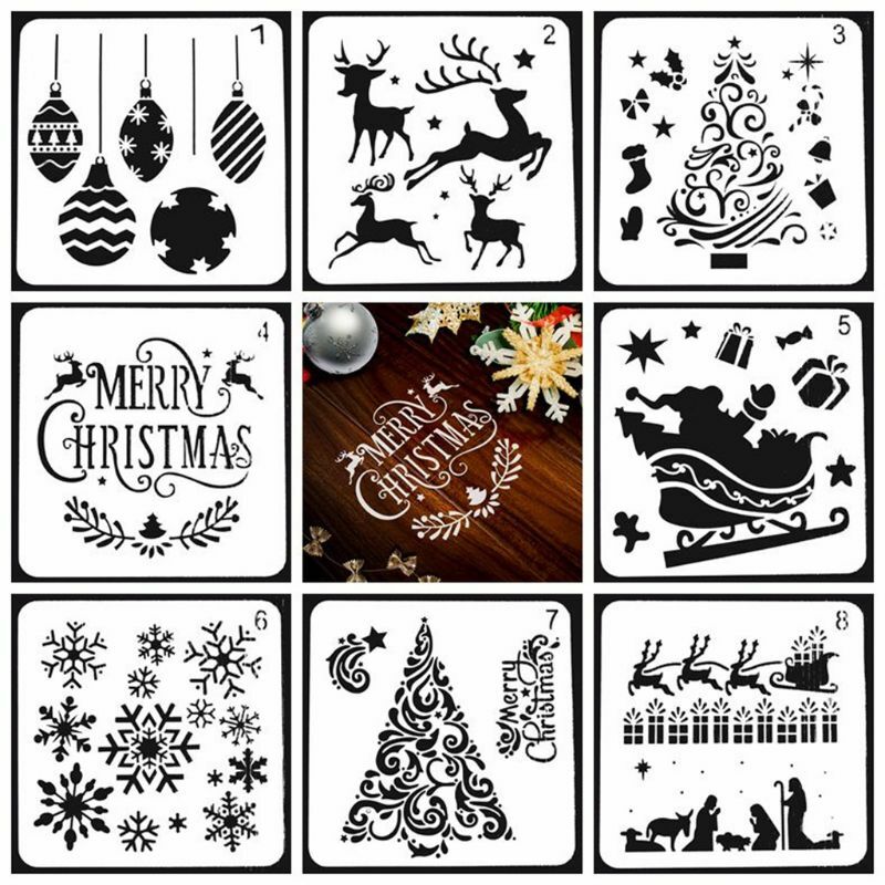 8 шт. трафареты для рисования, шаблон, рождественская тема, многоразовый подарок, сделай сам, для детей, Прямая поставка