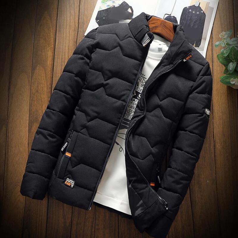 Autunno inverno uomo giacca cotone imbottito tinta unita colletto alla coreana caldo tasche a prova di freddo cappotto Slim Fit tasche giacca soprabito