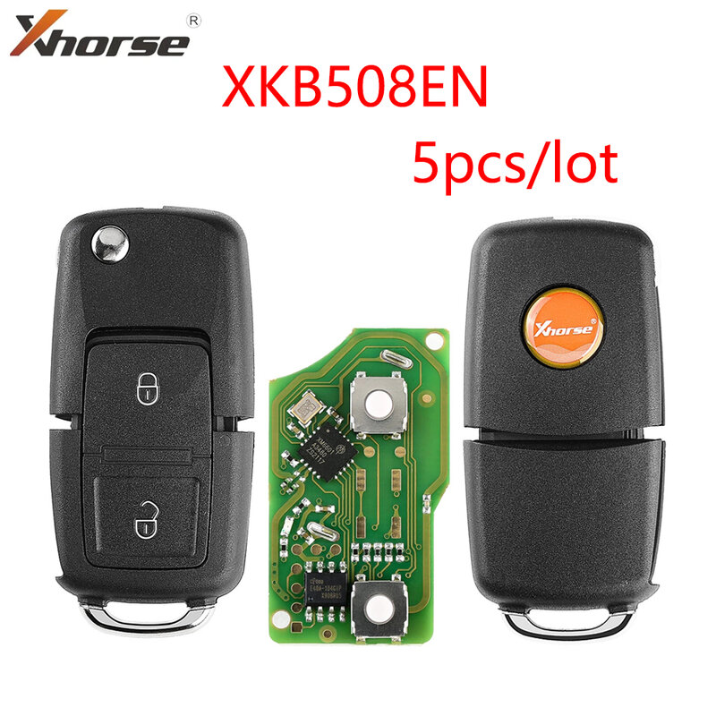 XHORSE-Chave remota de fio universal, 2 botões Fob, ferramenta chave VVDI, apto para estilo VW B5, Xhorse, XKB508EN, 5 peças por lote
