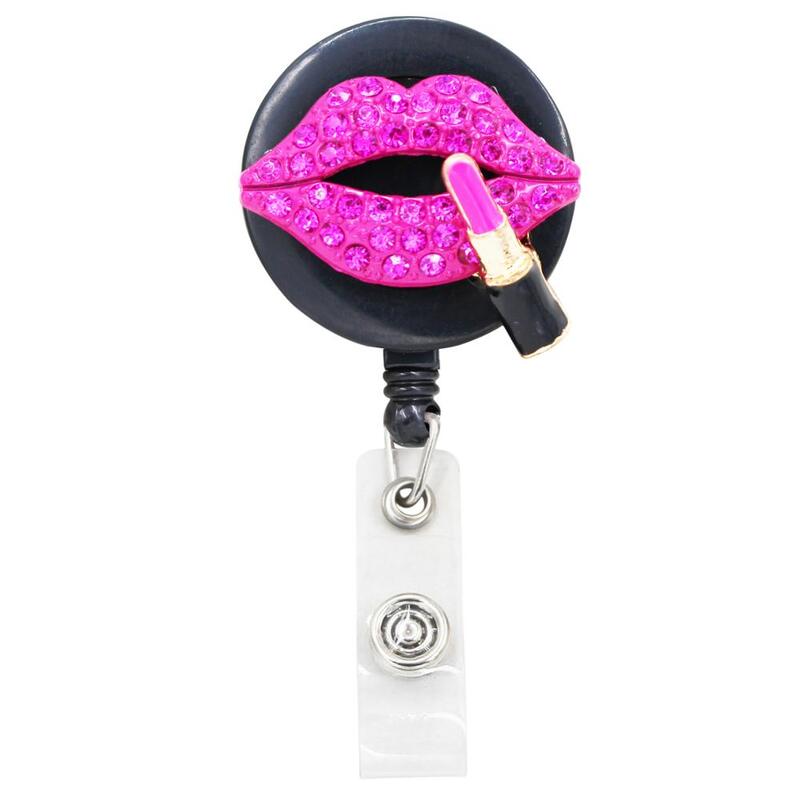 idclip 1PC Pink Kiss Retractable Badge Holder with Alligator Clip Retractable Cord ID Badge Reel Rose Bow