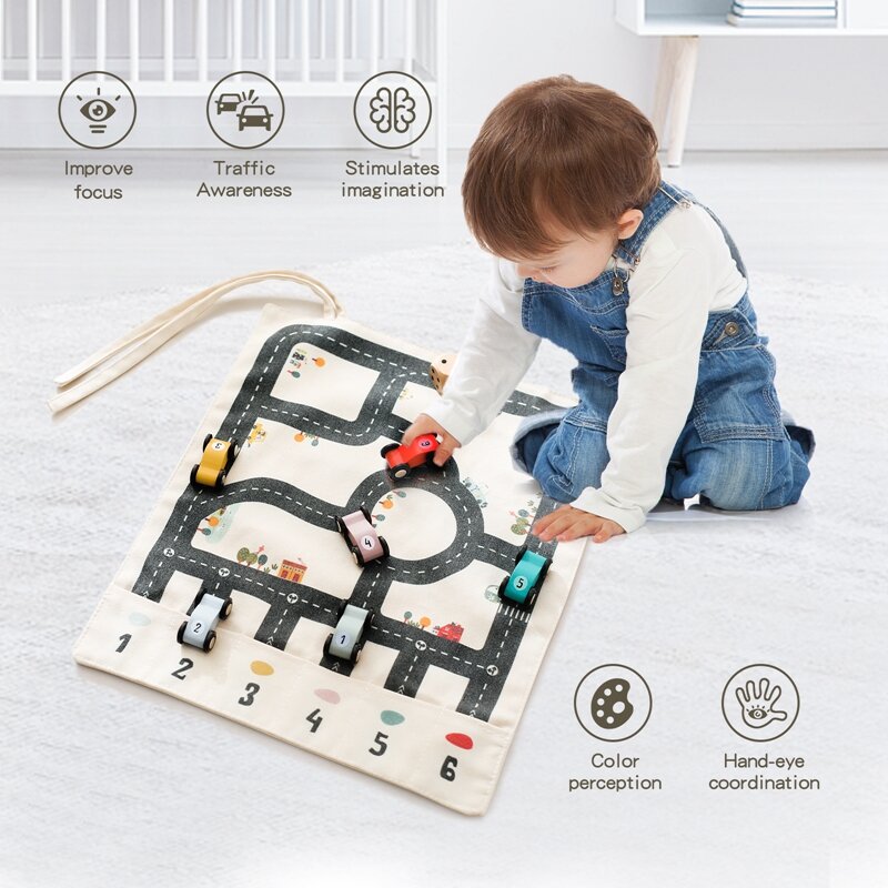 Kinder Montessori Verkehrs spielzeug 35*31 cm Baby Stadtverkehr Straßen karte Spiel Holzauto Lernspiel zeug Geschenk Cartoon Stadt Kinderspiel