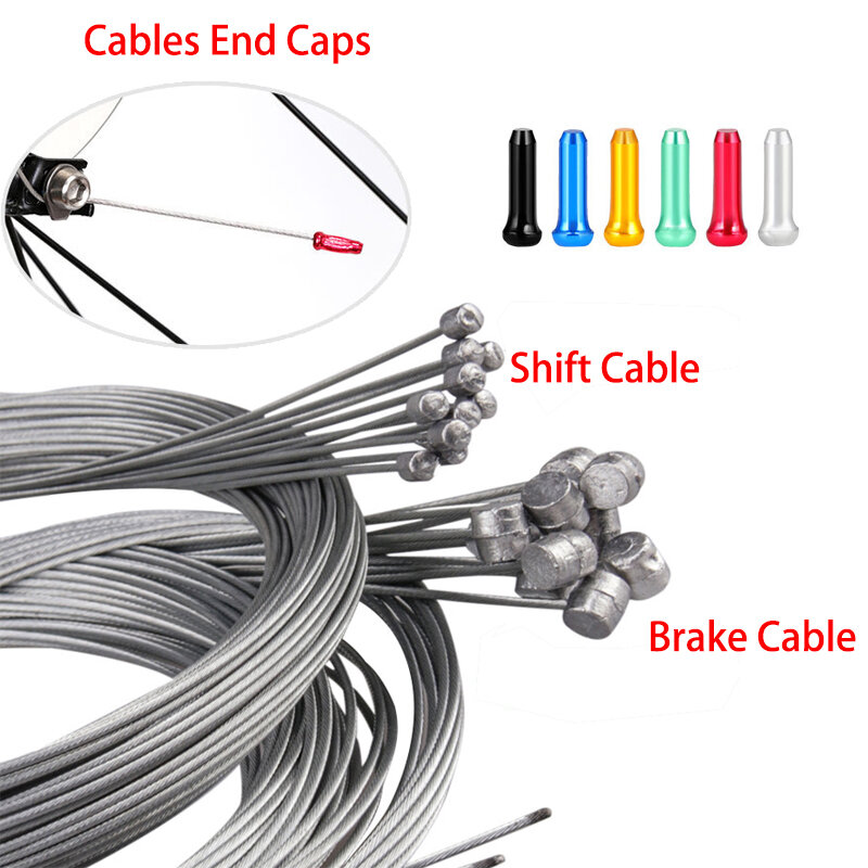 Kabel rem sepeda MTB, 2M garis kecepatan gigi tetap Shifter Set kabel rem inti kabel kawat dalam dengan ujung penjepit