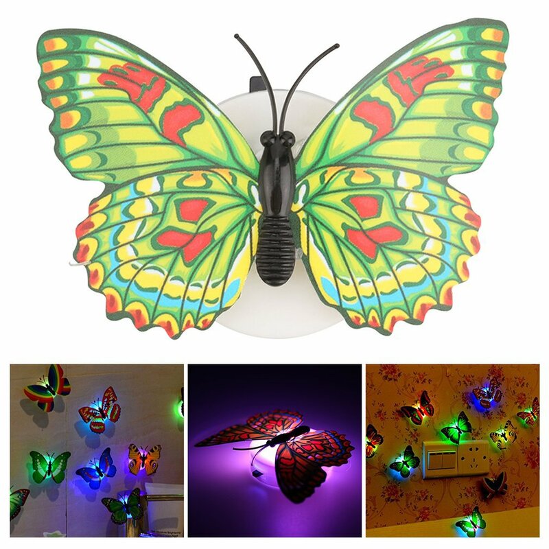 Motyl noc światła Pasteable 3D motyl naklejki ścienne u nas państwo lampy 1/5 sztuk do dekoracji domu DIY Living naklejka ścienna do pokoju oświetlenie