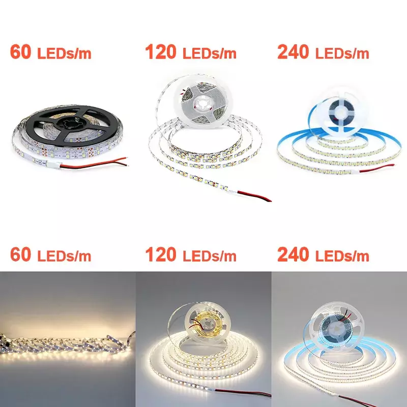 Bande Lumineuse LED Flexible et Étanche, 12V, 24V, 2835, 120 Gible/m, Rose, Rouge, Bleu Glacé, Vert, localité, Jaune, Orange,IP65