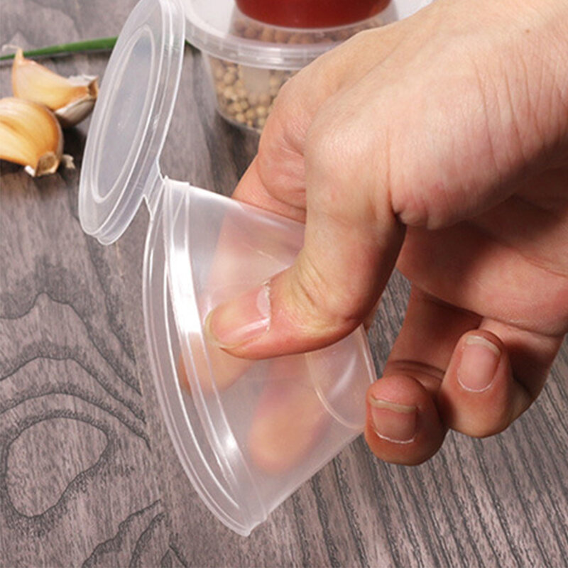 1Pc Groothandel Clear Voedsel Kleine Saus Containers Pakket Box & Deksel Draagbare Wegwerp Draagbare Plastic Cups Transparant