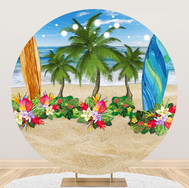 Hawaii Summer Round Backdrop Baby Portrait Photographic Photography Backgrounds Pool Party Decor Photo Studio Props Photocall