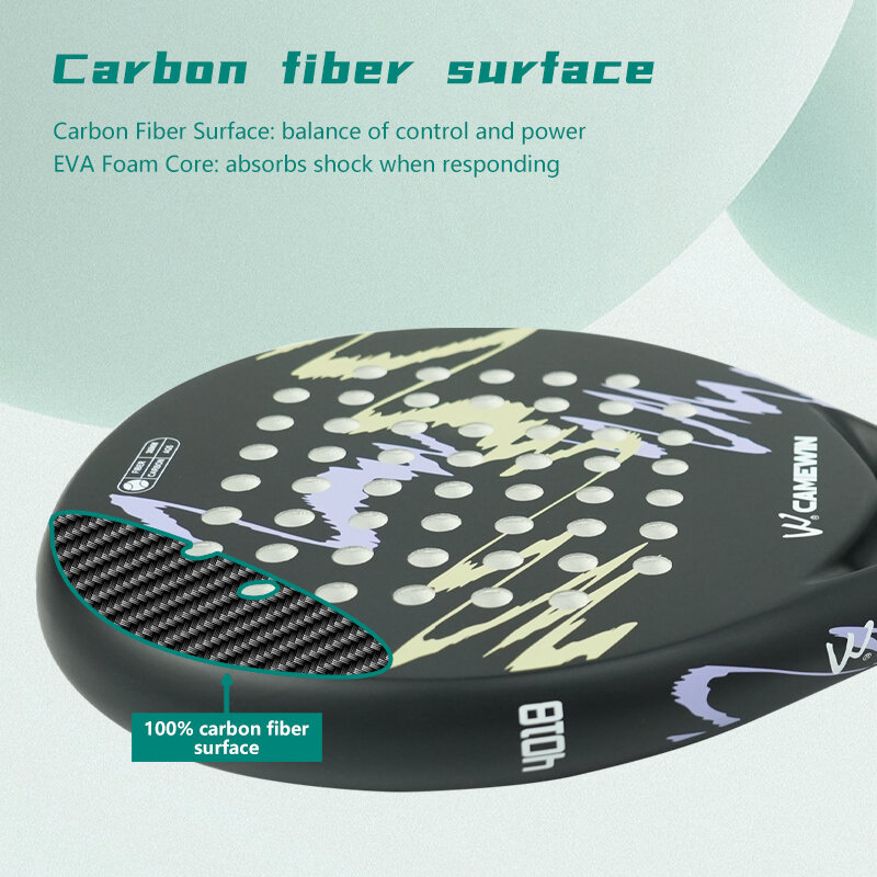 POWKIDDY-raqueta de pádel, superficie de fibra de carbono con memoria EVA, núcleo de espuma elástica, raqueta de tenis en forma de paleta