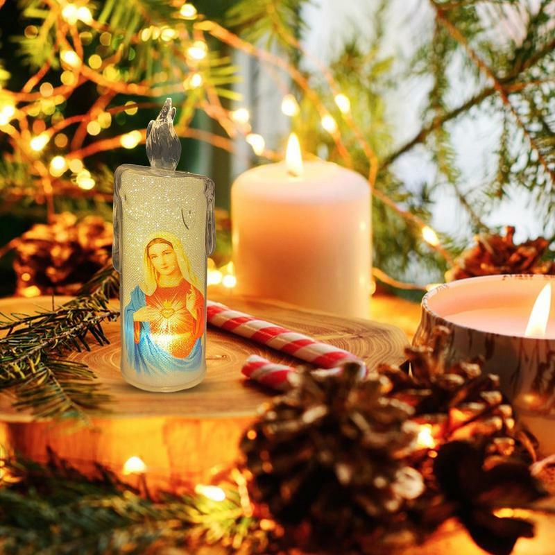Fake Candles LED Devotion Prayer Candle Electric Fake Candle Religious Gift Faux Candles Flameless Pillar Candles LED Pillar