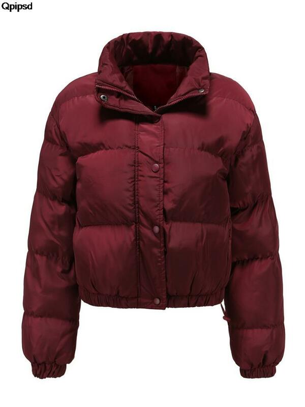 Новинка 2023, женская зимняя куртка, однотонное теплое короткое Прямое пальто, куртки с воротником-стойкой, парка, пальто, женская модная верхняя одежда