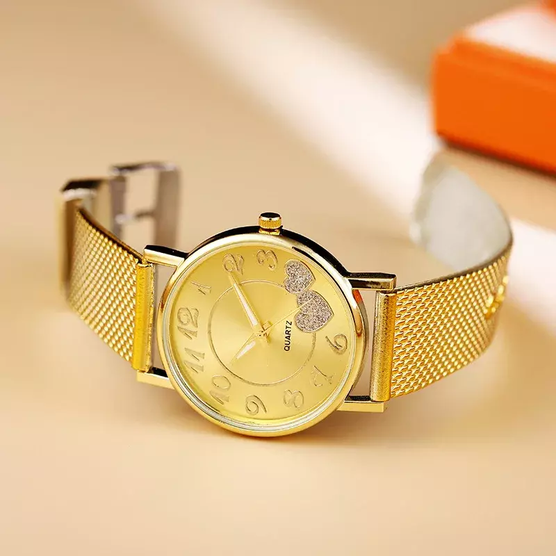 Relógio impermeável de ouro rosa para mulheres, relógio feminino de luxo, temperamento simples, alto nível, amor, estudante