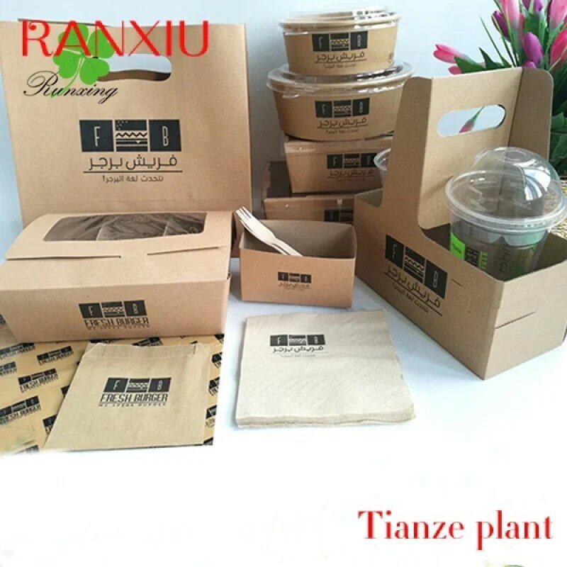Runosphbt- Cuillère à soupe compostable personnalisée, Boîtes en papier amicales, Boîte à emporter rapide, Emballage alimentaire