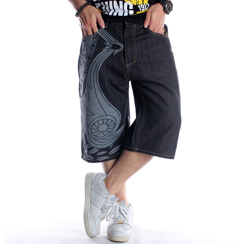 Graffiti bordado padrão design denim shorts verão tendência solta calças tamanhos grandes hip hop rua esportes skate calças