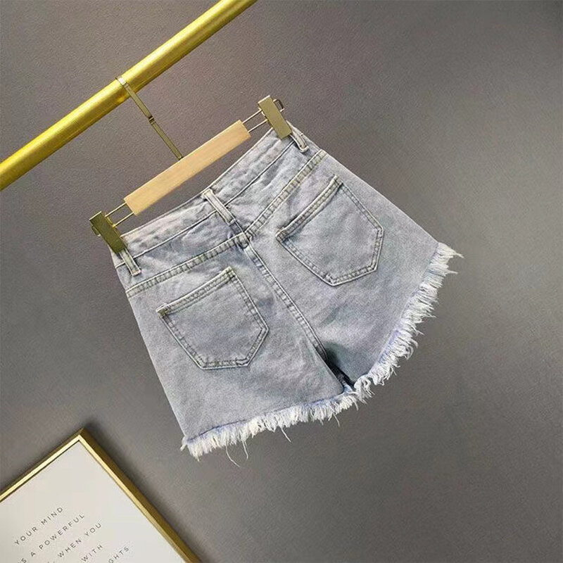 2024 letnie eleganckie szorty damskie z frędzlami wysadzane cekinkami w talii szerokie nogawki dżinsowe szorty damskie wygodne szorty jeansy dla kobiet
