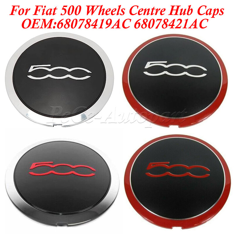 For Fiat 500 New 133mm Hubcap Wheels Centre Hub Caps 68078419AC 68078421AC 51884863 Silver/Red Dust Cover