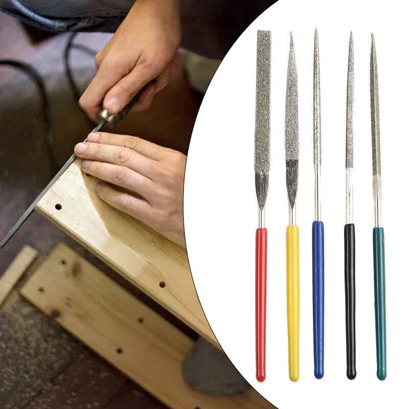 5Pcs Diamond Needle File Set 2x100mm Mini Needle File Kit For Stone Glass Metal Carving Craft Hand Tools Triangle Flat File