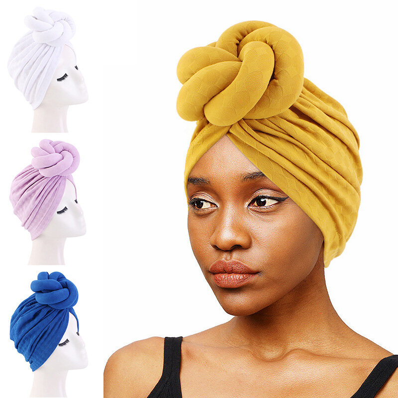 Turbante trenzado anudado para mujeres musulmanas, Hijab para dormir, para la cabeza cubierta, gorro de quimio para el cáncer, gorro para la pérdida de cabello, tocado africano, nuevo