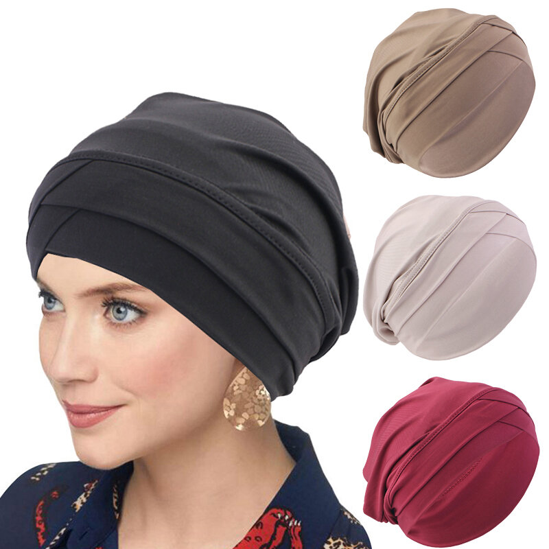 Tinta unita fronte croce Turbante Cap donne musulmane Hijab interno Hijab Caps Baotou cappello foulard Underscarf Bonnet Turbante Mujer