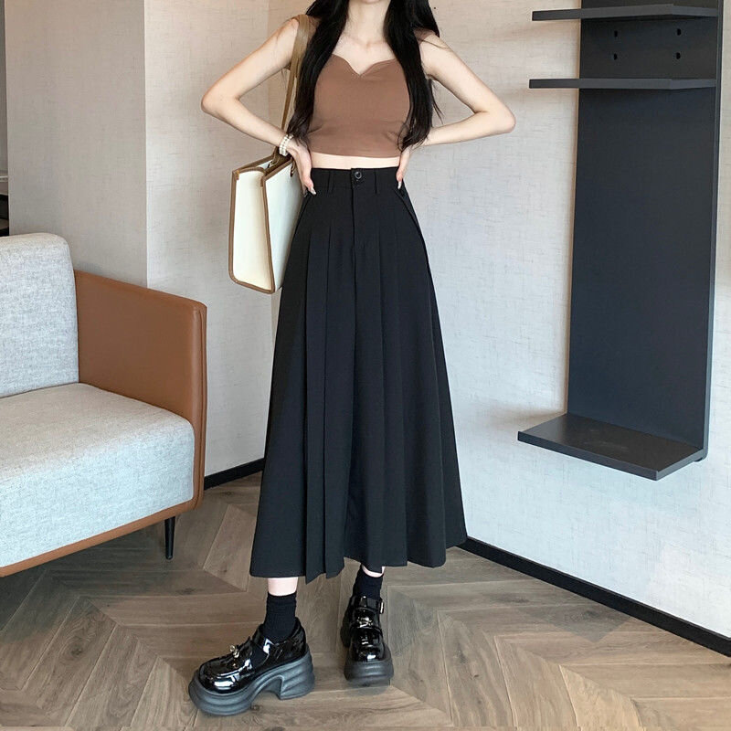 Röcke Frauen süße klassische einfache S-3XL koreanische Stil Freizeit Design solide hohe Taille All-Match Retro Student elegant schick neu