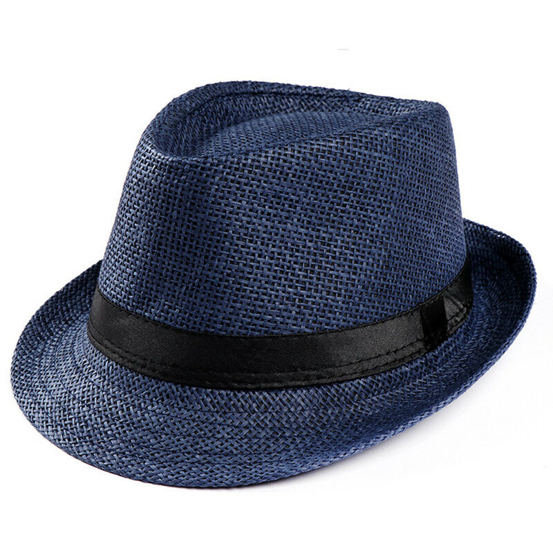 Unisex Panama przeciwsłoneczny słomkowy kapelusz Trilby czapka gangsterska plaża zespół Sunhat ślub słomkowy kapelusz kobiety czapka męska z czarna wstążka L * 5