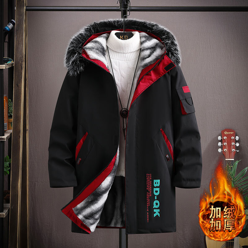 남성용 캐주얼 롱 코튼 패딩 재킷, 루즈 플러스 플리스, 두껍고 따뜻한 라지 사이즈 코트, 패션 트렌드, 2023 가을 및 겨울 신상