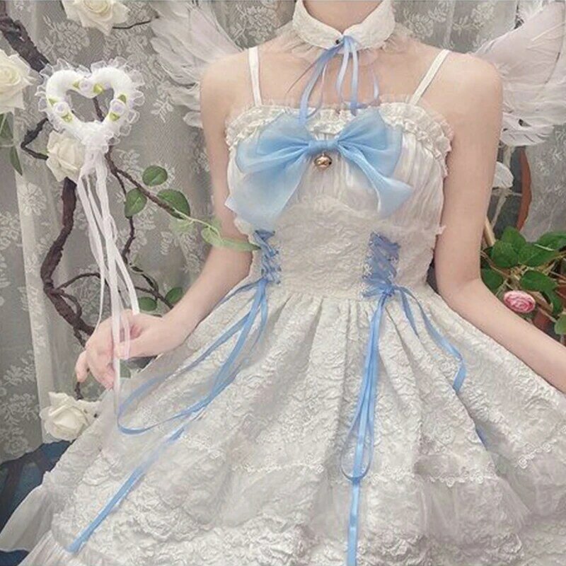 Japanese Gothic Lolita Jsk Little Devil Black Dress Girls White Punk Dresses Women Cute Fashion Suspender Soft Sister Cute Dress