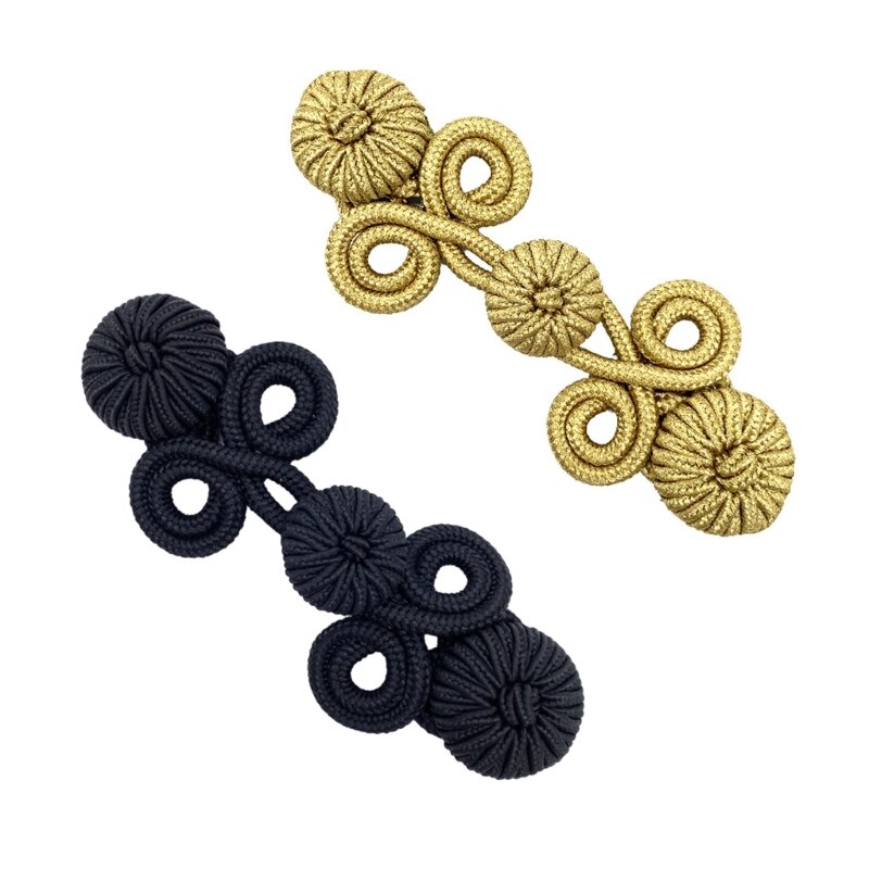 Y166 Handgefertigter chinesischer Knoten-Knopf, Schwarz/Gold, Bandverschluss, Tang-Kostüm, DIY-Handwerk