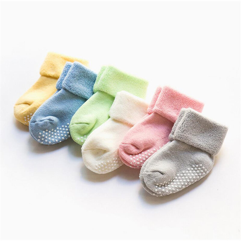 Calcetines de algodón para bebé, medias gruesas y cálidas para recién nacido, niño y niña, antideslizantes, de rizo, de 0 a 3 años, para Otoño e Invierno