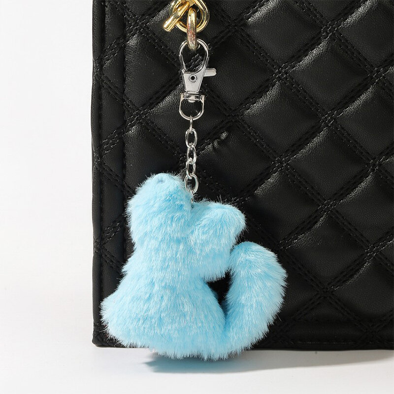 1pc Rabbit Hairball Keychain Women's Handbag Hanging Accessories Car Pendant Fresh Solid Color Series Cute Kitten Pendant