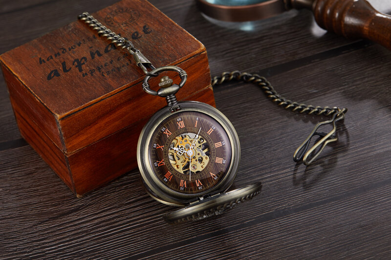 Jam tangan saku mekanis Manual emas Phoenix mewah antik ganda wajah terbuka angka Romawi tampilan Retro jam tangan angin