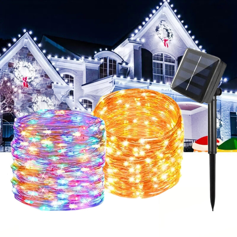 Luci solari in filo di rame luci fiabesche impermeabili per interni ed esterni per luci natalizie per la decorazione della casa della camera da letto del giardino di nozze
