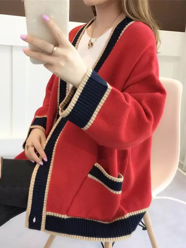 Weiblicher Pullover weiße dicke gestrickte Strickjacken für Frau übergroße koreanische Mode neue Winter Langarm Damen zl11