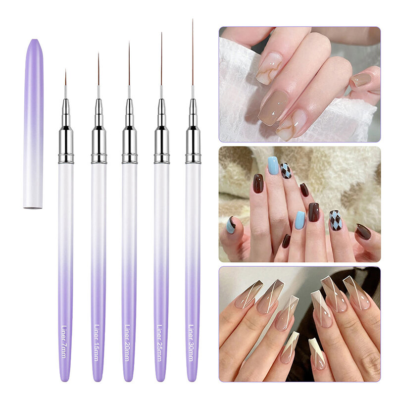 7/15/20/25/30mm Manicure Ultra-fine Pull Line Brush Stripe Line Drawing Flower Pen Gel UV Polished Metal Handle Manicure Tool