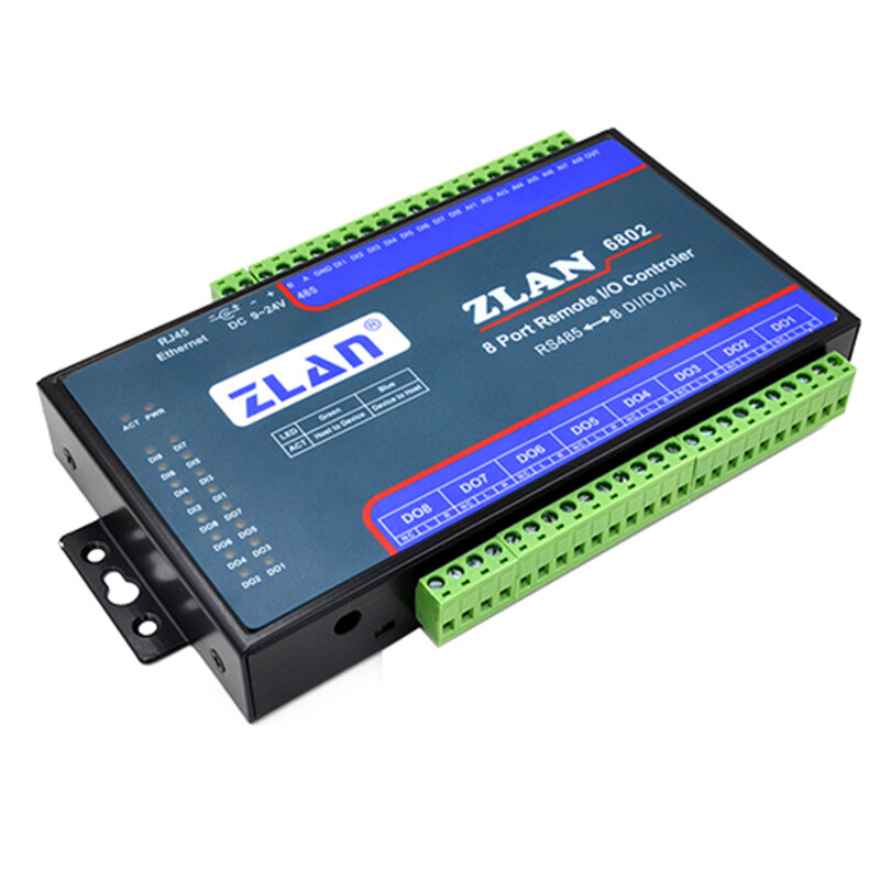Controlador remoto de E/S de Puerto ZLAN6802, 8 canales, DI AI DO RS485, Ethernet Modbus, módulo de E/S, colector de datos RTU