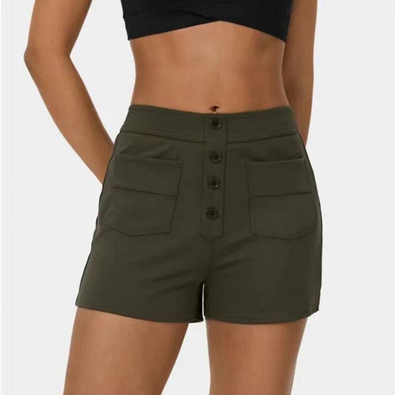 Multiple Pocket Shorts Stylish High Waist Women's Summer Shorts with Button Closure Slim Fit Design Soft Breathable for Dating
