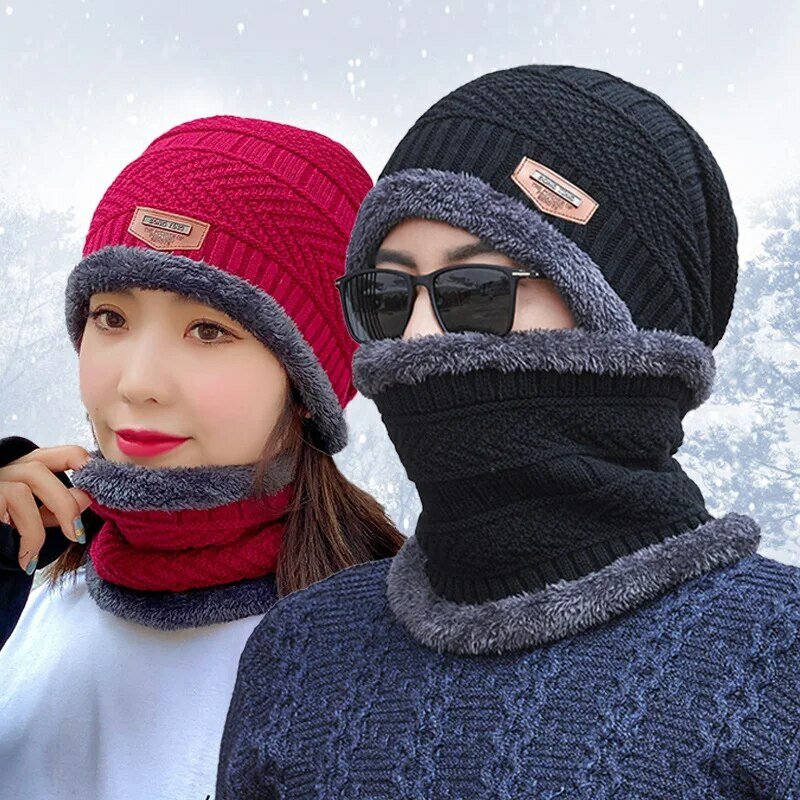 Chapeau en laine épaissi pour hommes et femmes, col chaud en velours, chapeau intégré, coupe-vent et froid, hiver