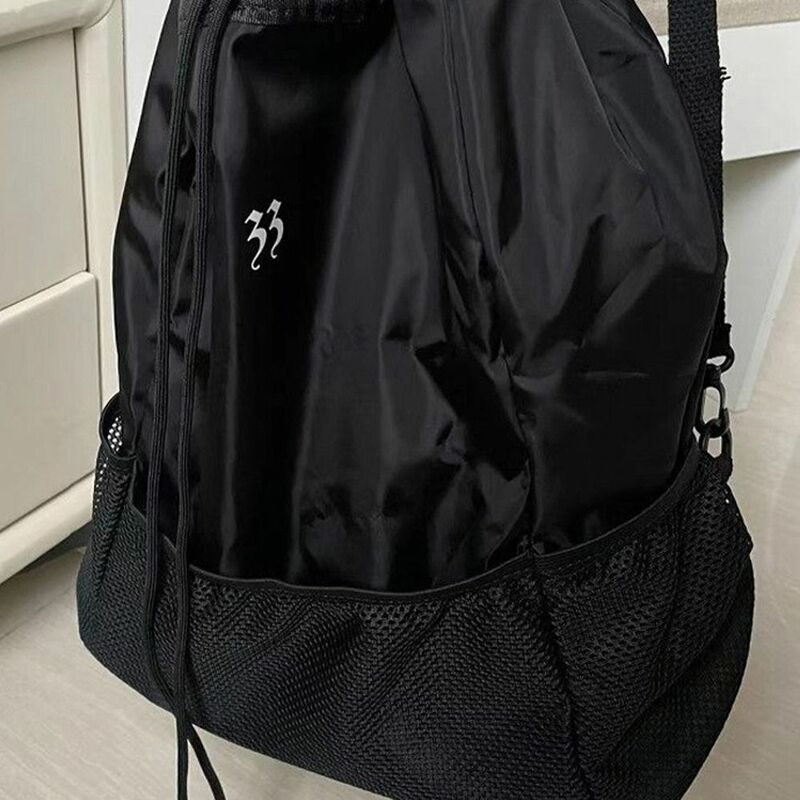 Lightweight Drawstring Mesh Backpack Nylon Large Capacity Solid Color Knapsack Multifunctional Durable Travel