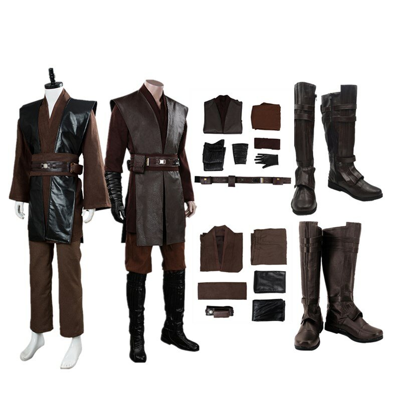 Adult Men Fantasy Anakin Cosplay Movie Space Battle Disguise Costume Cloak Shoes Boots Outfits Halloween Carnival Party Suit