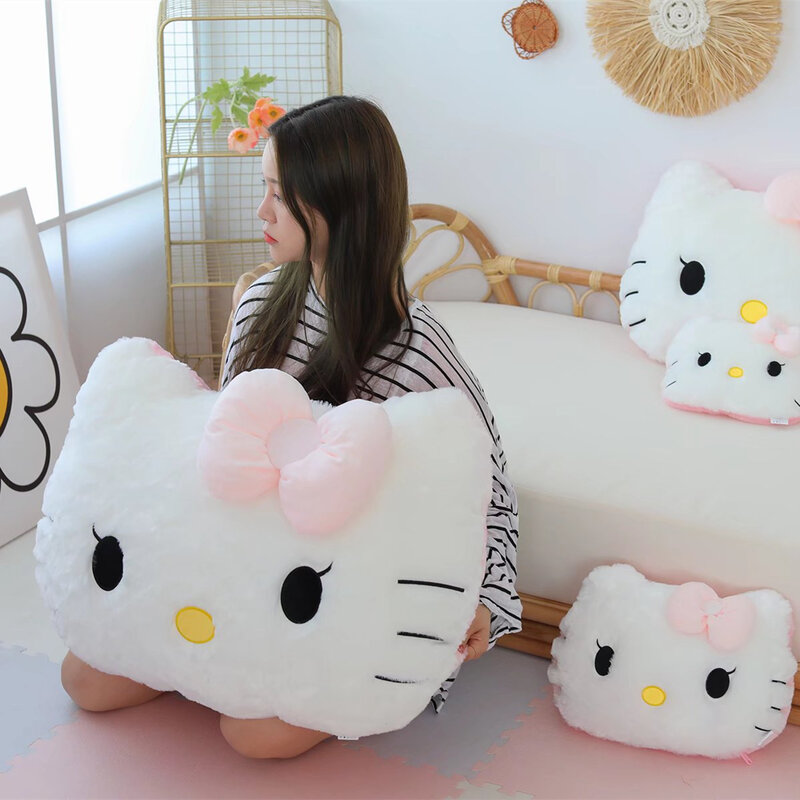 Sanrio Hello Kitty Mainan Lembut Lembut Suka Diemong Bantal Nyaman Kembali Bantal Sofa Dekoratif Memeluk Bantal Hadiah Natal untuk Anak Perempuan