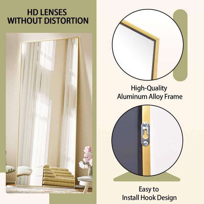 Full length mirror,71 "x28"vertical hanging or wall facing ground mirror,wall mounted,aluminum alloy thin frame full body mirror