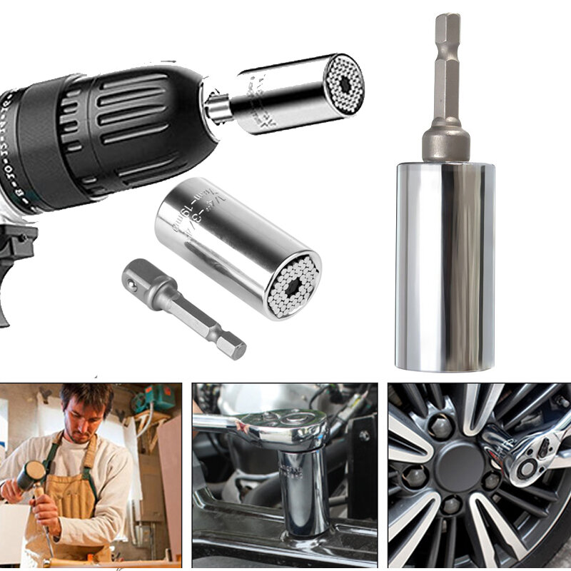7-19mm Torque Wrench Head Set Universal Sleeve Socket Ratchet Wrench Spanner Key Grip Power Drill Adapter Car Repair Hand Tool